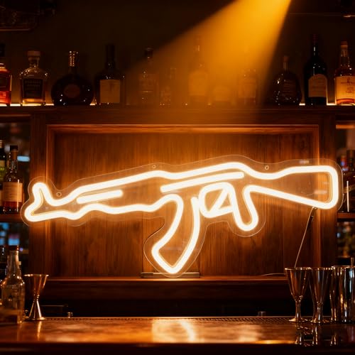 Image of AK47Gun Neon Sign, Gun Shape Wall Art LED Neon Light, USB Powered LED Sign Light for Man Cave Game Room Bedroom Bar Party Wall Decor (AK 47 Gun)