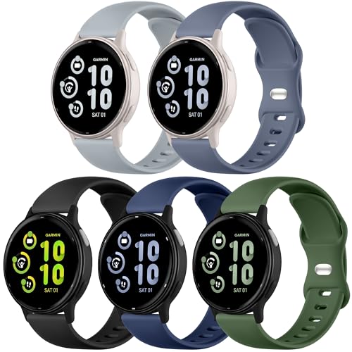 Maledan 20mm Watch Band for Garmin Vivoactive 5/Vivoactive 6/Forerunner 55/165/645/245,5 Pack Quick Release Soft Sport Strap for Garmin Watch Band/Venu Sq Vivomove Luxe Approach S50/S44/S42 Women Men