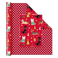 WERNNSAI Christmas Dog Wrapping Paper - 1 Roll 43cm x 10m Christmas Wrapping Paper Red Puppy Gift Wrap for Kids Adult Xmas Gift Decoration Holiday Favor