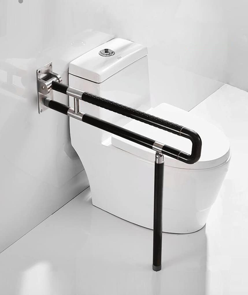 Main courante de toilette pliable en acier inoxydable noir 60cm barre appui mural