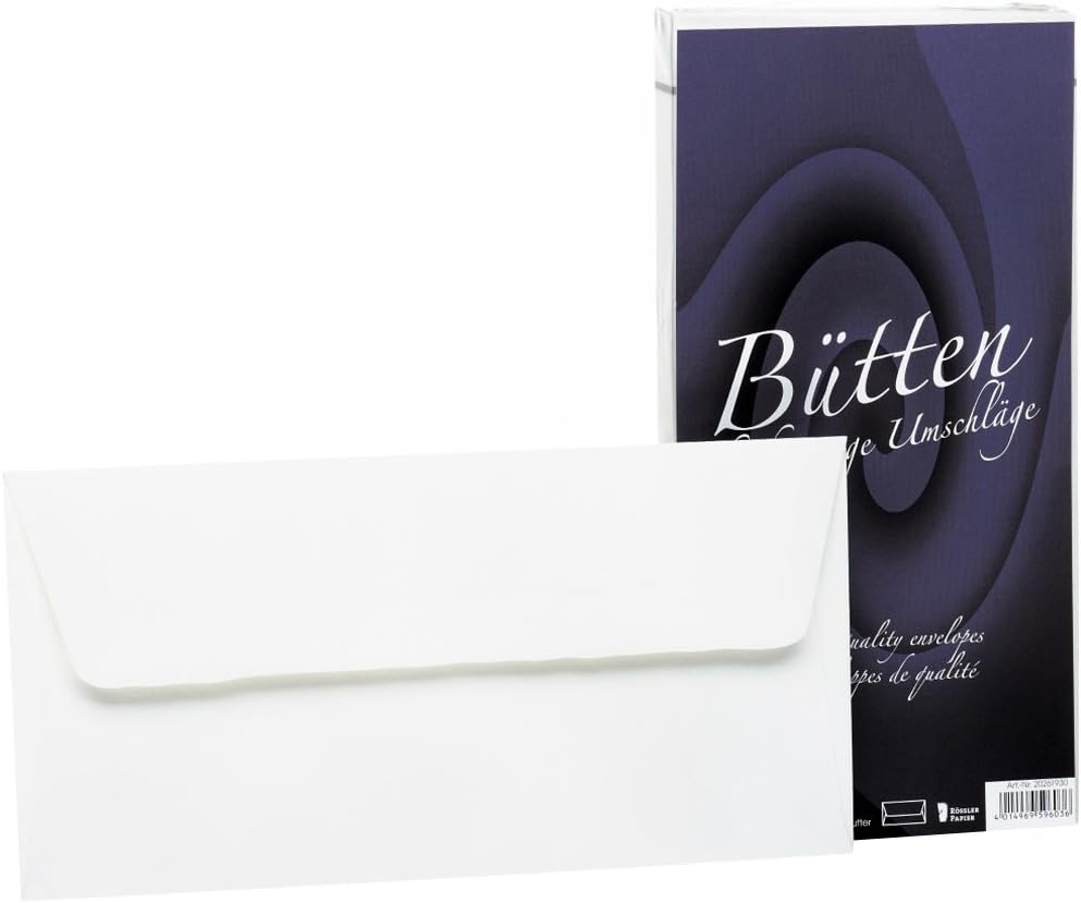 Rössler 20261930 DL Deckle Edged Lined Envelope - White