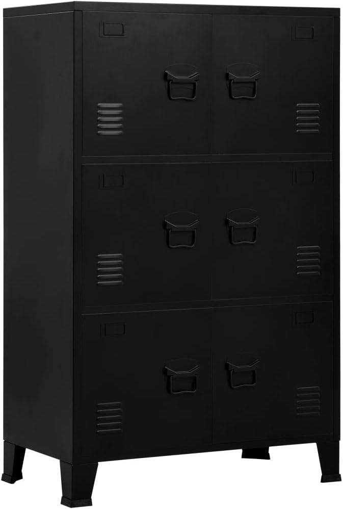 Metal Office Filing Cabinet | 47 Inch Tall Filing Cabinet with 6 Doors | Office File Cabinet Industrial Black Steel | Metal Storage Cabinet for Home Office | 29.5x15.7x47.2