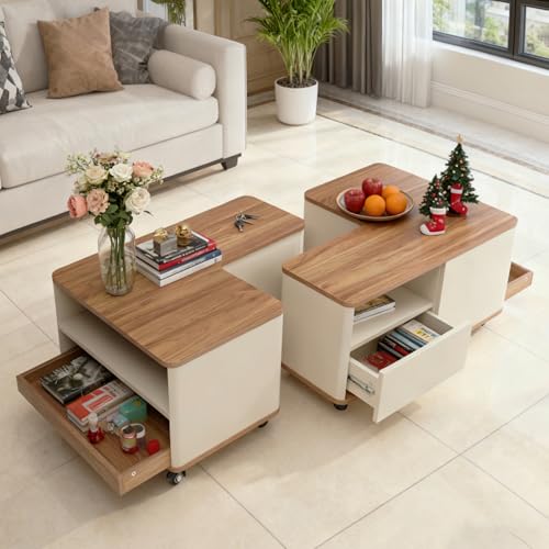 OVLRIJP Coffee Table with Wheels, Square Coffee Tables...