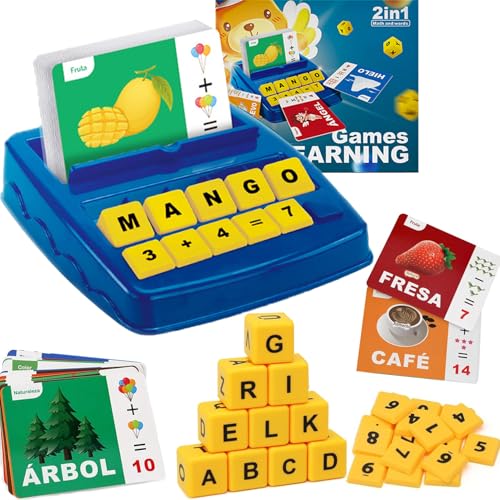 TAGNEFLOR Español Alfabetización Interesante Juego,Juego Didacticos 2 en 1 de Números y Letras,64 Tarjetas Flash,Juguetes...
