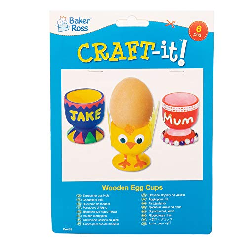 Baker Ross-EA448 Wooden Egg Cups Craft Project — Ideal for Kids\' Arts and Crafts, Educational Toys, Gifts, Keepsakes and More (Pack of 6)