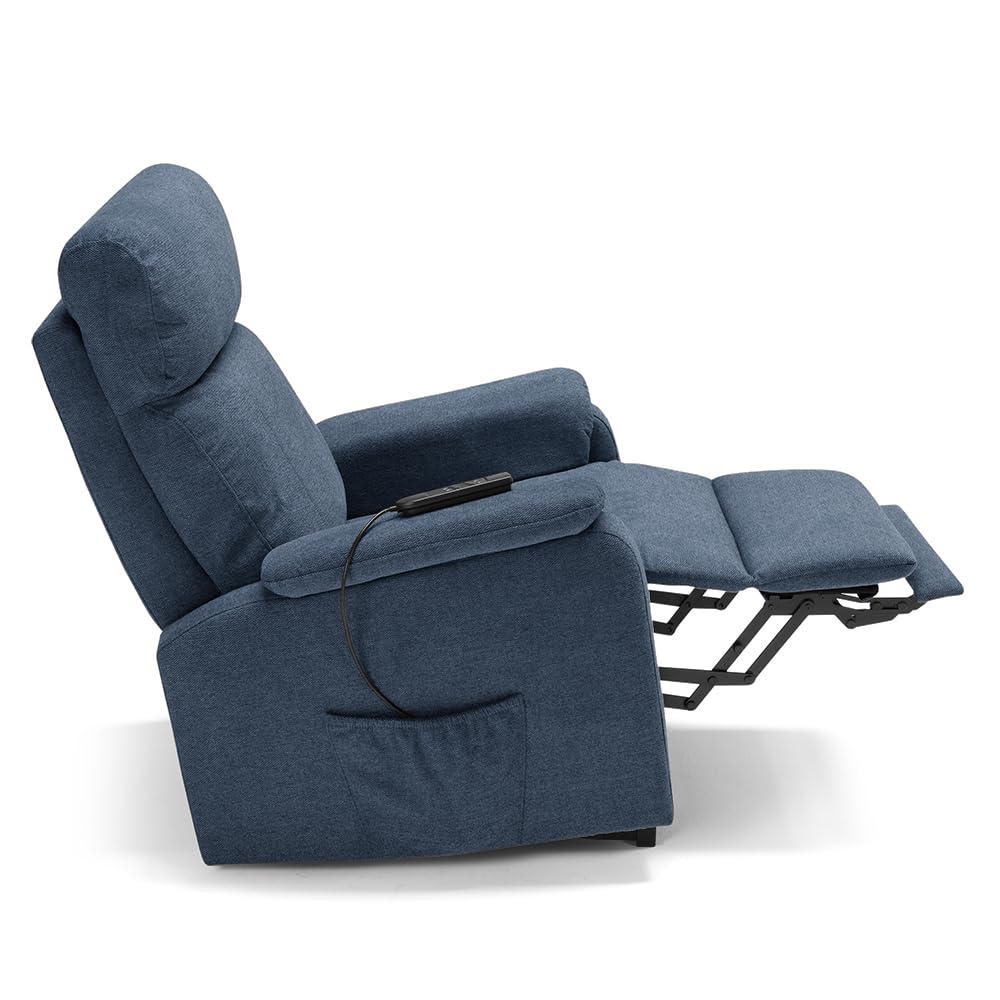 Poltrona relax elettrica Denver per anziani, 2 motori, 2 o 4 ruote, reclinazione e alzapersona, sponde estraibili, pediera estensibile, tessuto idrorepellente… (CON KIT ROLLER SYSTEM - 4 ruote, Blu)