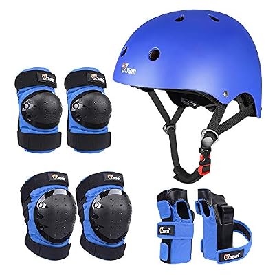 JBM Adult & Kid Skating Protective Gear Set for Beginner to Advanced, Skateboard Helmet Knee and Elbow Pads with Wrist Guards for Inline Roller Skating, Scooter, Skateboarding