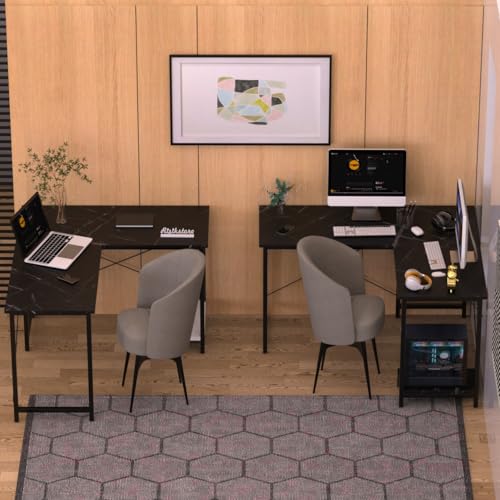 Image of RIZIK STORE L-Shaped Computer Desk | 50-Inch Corner Gaming & Study Table with Engineered Wood Top, Metal Frame & CPU Shelf | Writing Workstation for Bedroom, Office & Small Rooms (Black)