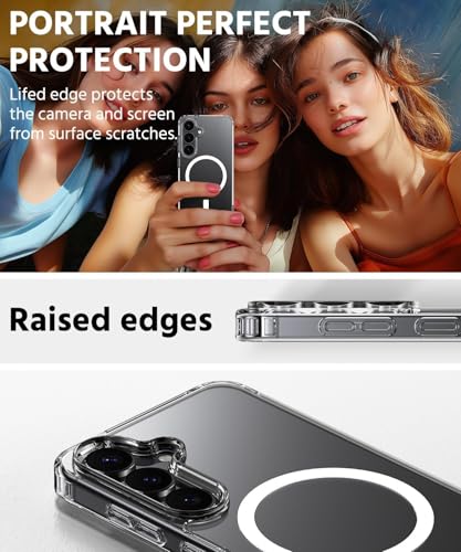 Image of JGD Magnetic Case for Samsung Galaxy S24 5G Compatible with MagSafe, Shockproof Phone Bumper Cover, Anti-Scratch Clear Back (Clear)