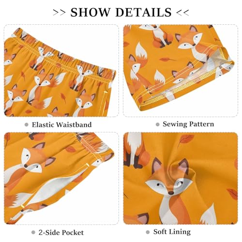 ALAZA Cute Fox Animal Orange Pajama Shorts Sleep Shorts Pant Lounge Pajama Bottoms Elastic Waist with Pockets3