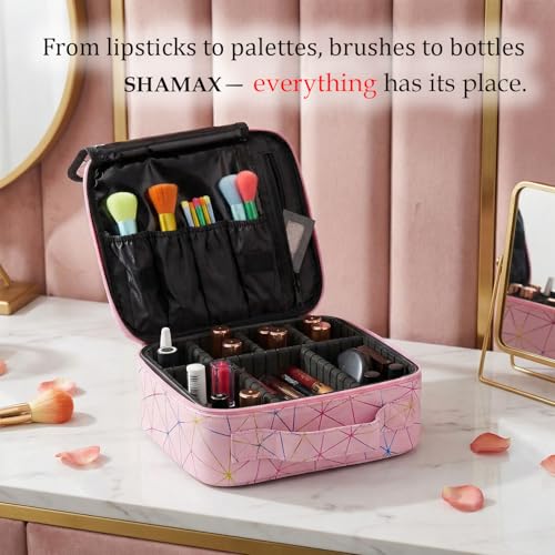 Image of SHAMAX Professional Makeup Case Organizer Bag for Women, Travel Cosmetic Kit Vanity Box with Adjustable Dividers, Portable Beauty Makeup Organiser & Cosmetic Travel Pouch | (Baby Pink)