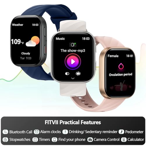 FITVII Health & Fitness Tracker 2024 (Answer/Make Calls), Smart Watch with 24/7 Heart Rate and Blood Pressure, Sleep Tracking, Blood Oxygen Monitor, 120+ Sport Mode Waterproof Activity Tracker - Image 6