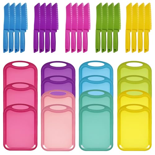 30 Pcs Plastic Cutting Board for Kids Safe Knife Cutting Knife Cooking Supplies Cooking Utensils Including15 Child Safe Knife 15 Chopping Board for Cooking Club, Preschool