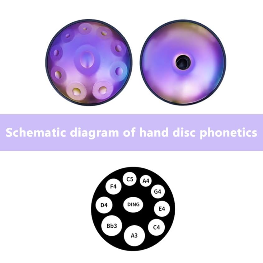 Bęben Handpan 432 Hz 10 Nut 22 Cale „Purple Performer” w Tonacji D Kurd Minor ze Stojakiem na Handpan, Etui na Handpan, Trwałymi Młotkami I Bezpyłową Ściereczką