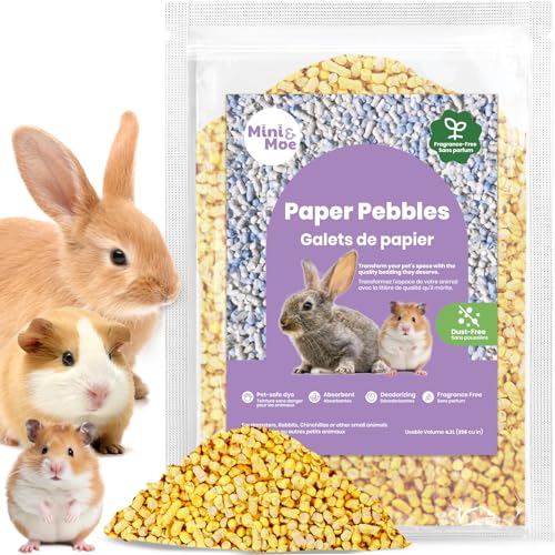 mini&moe Ropa de cama de pellets de papel para animales pequeños: ropa de cama de pellets de papel natural absorbente de olores y humedad, para cobayas, hámsters y conejos, 4 libras