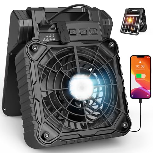 JINLICTE Solar Camping Fan with LED Lantern, 10400mAh 10W Solar