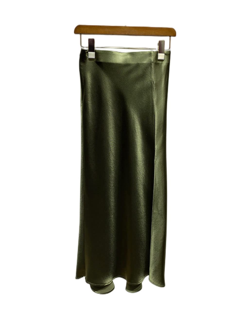 OZEO Röcke Damen,Midiröcke Aus Glattem Satin Für Damen, Olivgrüner Seitenschlitz, Hohe Taille, Hüftwickelrock, Elegante A-Linie, Cocktailparty, Geschäftsbüro, Lange Röcke Für Mädchen, Damen,S