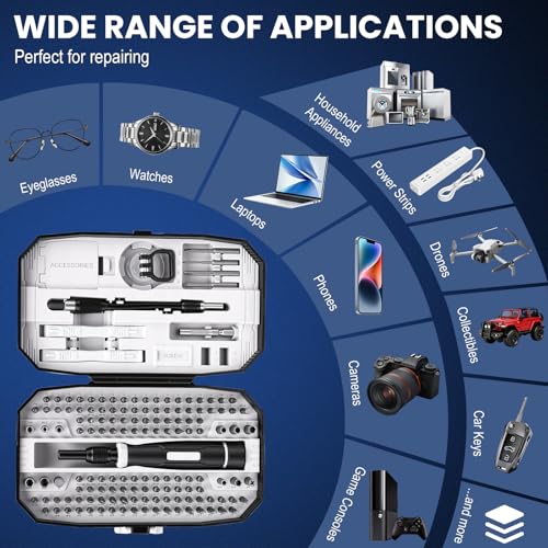 152Pcs Precision Screwdriver Set with 140 CR-V Bits,Magnetic Screwdriver Set with Storage Case&Accessories,Multi-Bit Electronics Repair Kit for iPhone,MacBook,Laptop,PC,Game Console,Tablet,Drone,etc - Thumbnail 7
