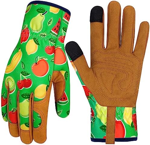 Leather Gardening Gloves for Women Thorn Proof Garden Gloves Touch Screen Working Gloves Gifts,M