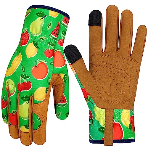 Leather Gardening Gloves for Women Thorn Proof Garden Gloves Touch Screen Working Gloves Gifts,M