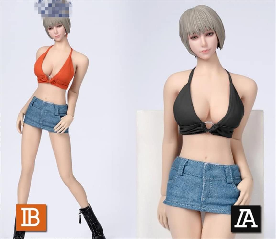 Fremego 1/6 Scale Female Clothes,Female Vest Top Denim Skirt Clothing for 12inch PH TBL JO Action Figure Body Doll (K)