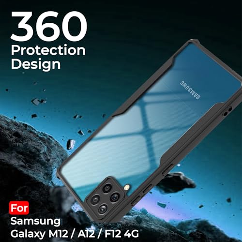 Image of A rtistque Clear Hard Transparent Acrylic Armor Back Cover Case for Samsung Galaxy F12 / M12 / A12 | Shockproof TPU Edge Protection | Slim Protective Design | Samsung Galaxy F12 Back Cover - Black