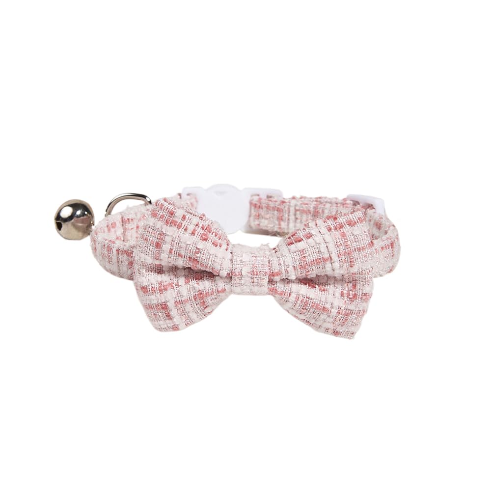 FUNAT Checkered Cat Collar, Pet Tie Safety Buckle Bow Decoration, Detachable Collar Suitable for Cats With Bells