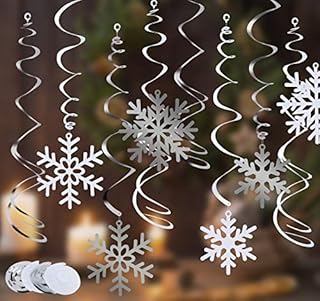 ilauke 36Pcs Christmas Ceiling Decorations, Christmas Hanging Swirl Decorations, Christmas Ceiling Swirls Kit with 18 Snowflake Pendants for Xmas Party Decoration Holiday Supplies