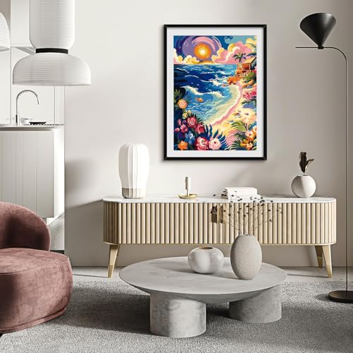 QUITEDEW Paint by Numbers Kit for Adults Flowers,Adults' Paint by Number Kits,Flowers Oil Painting Landscape DIY for Home Wall Decor 16x20 Inch.(Beach) — view 4