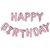 Happy Birthday Balloons Banner Aluminum Foil Letters for Birthday Party Decoration (Pink)
