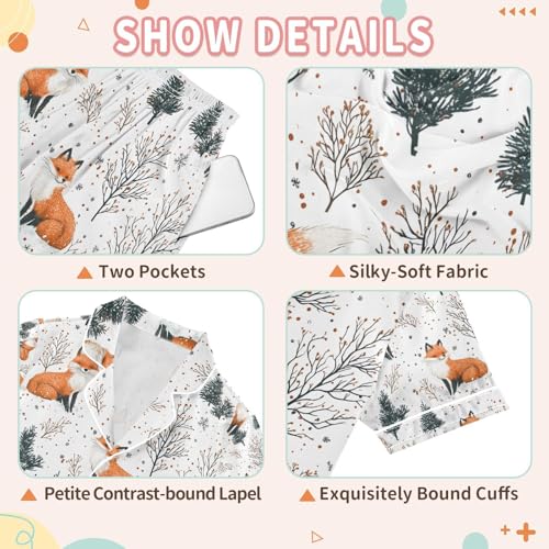 senya Cute Fox on Snow Satin Summer Pajama Sets Silk Short Sleeve Button Down Sleepwear3