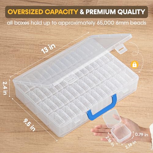 Image of Bead Organizer with Handle, 60Pcs Small Clear Bead Storage Boxes with Labels, Large Craft Case and Mini Plastic Dispensing Containers for Jewelry Making Diamonds Arts Screws Seeds Small Parts