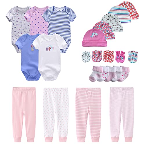 Image of MAMIMAKA Newborn Layette Gift Set Bodysuits Pants for Baby Girl and Boy 24 Piece 100% Cotton Essentials and Accessories
