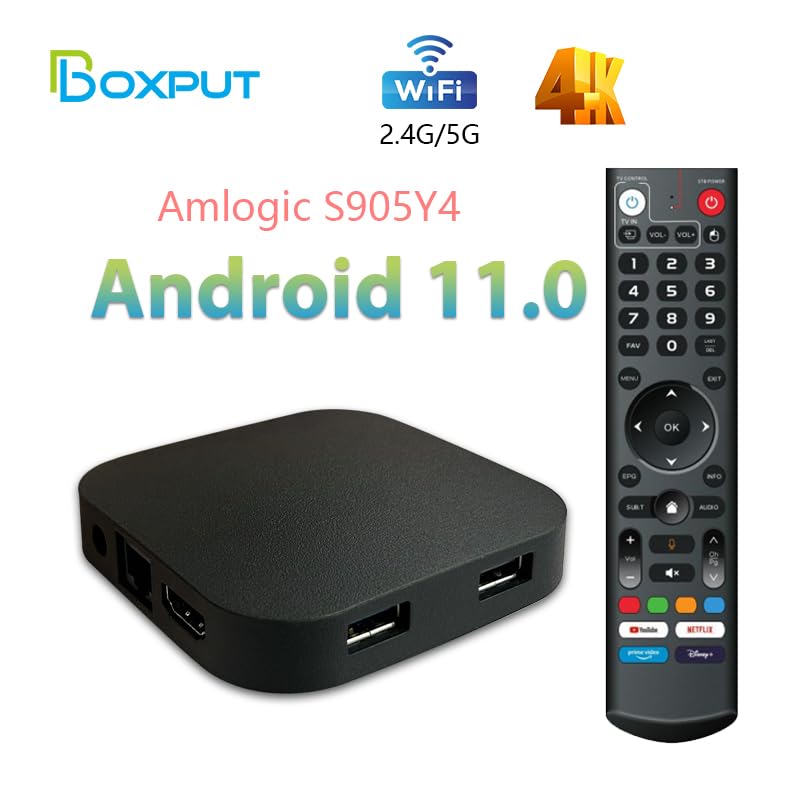 Image of BOXPUT Q8 4K Android 11.0 TV Box with Amlogic S905Y4, 4GB RAM, 32GB ROM, Dual WiFi 2.4G /5G & BT5.0, Smart TV Box with BT Voice Control and Infrared Learning (Batteries Not Included)