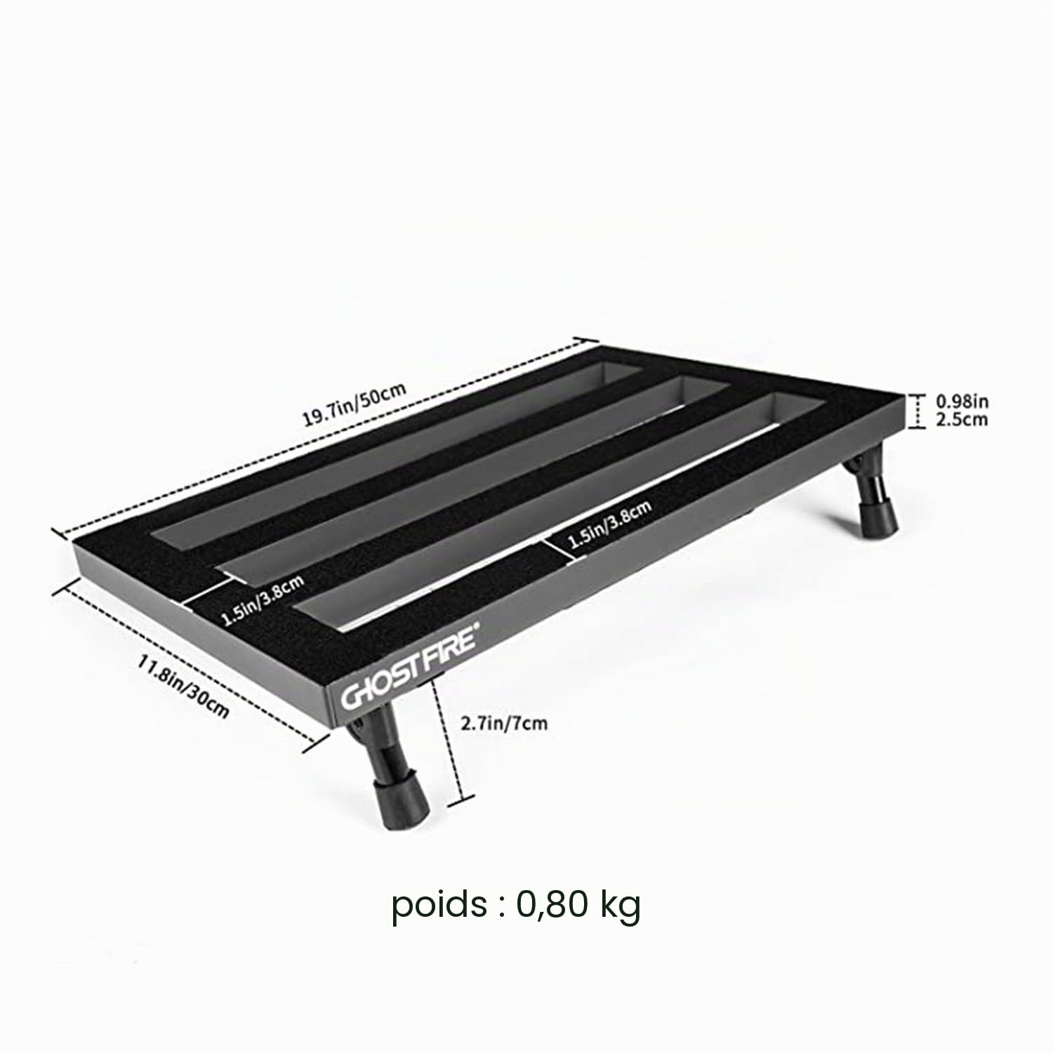 Ghost Fire Pedalboard Guitare, Pédalier de guitare en alliage d'aluminium, 0,8 kg Super Light Effect Pedal board 50 x 30 cm avec sac de transport, SPL-04