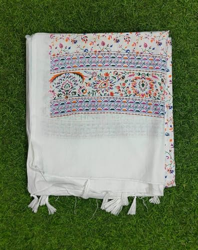 Image of Womens Cotton Printed Chunni Dupatta Lightweight Soft Ethnic Stole Traditional Daily and Festive Outfit Accessory (White)