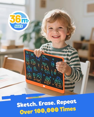 Image of TEKFUN LCD Writing Tablet for Adults, Large Doodle Board, 16 Inch Colorful Drawing Tablet Writing Pad, Toddler Toys for 3 4 5 6 7 8 9 Year Old Girls Boys Teen, Birthday Gifts for Kids (Orange)