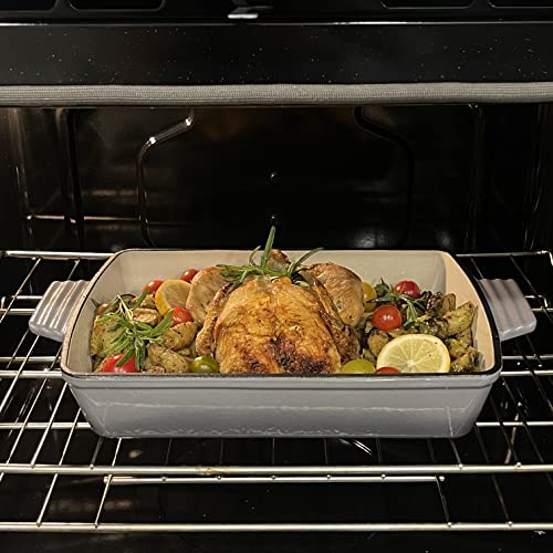Lexi Home Cast Iron Enameled Rectangular Oven Baking Dish 13", Casserole Dish, Rectangle Cooking & Bake Pan For Lasagna, Casseroles, Roasting Meats & More, Kitchen Cookware - Grey #TOP5