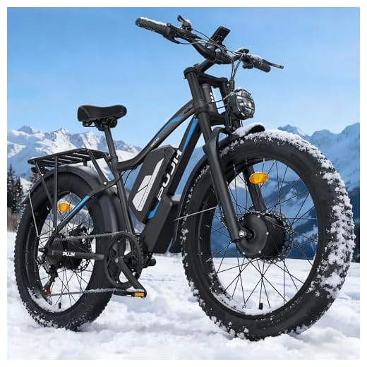 PUJH Snow Electric Bike, 52V 25Ah(1300W) Peak 3000W Dual Motor 26" Fat Tire Ebike for Adult, Max 38 mph & 40-110 Miles,Moped with Hydraulic Brake,Off Road,Dirt,Mountain EBicycle for Men(Black)