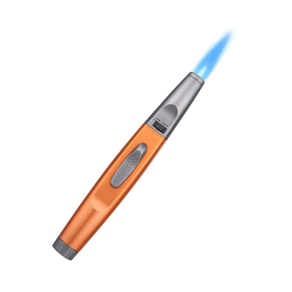 Torch Lighter, Refillable Jet Flame Lighter Adjustable Butane Lighters Portable Lighter for Camping Cooking BBQs Kitchen, Gift Box, Orange (Gas not Included)