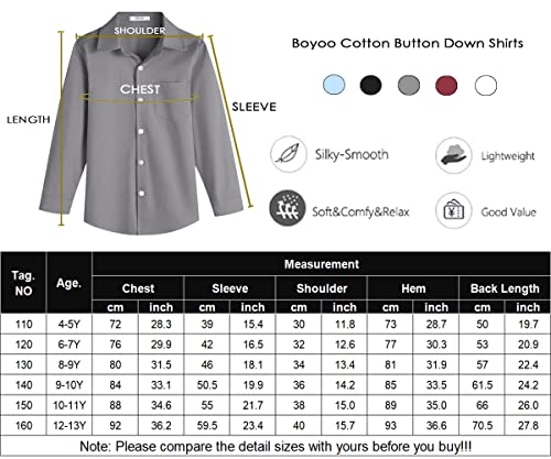 Boyoo Boys' Long Sleeve Classic Dress Shirt Solid Button Down Shirt Grey #TOP6