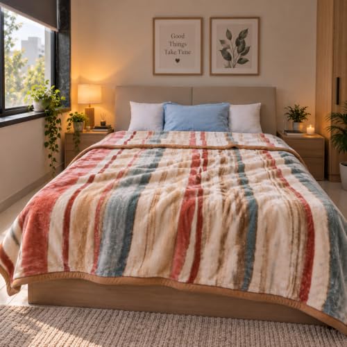 Image of ABRAZO Dreamy Wrap Mink Blanket for Double Bed | 570 GSM 3 Kg Single Ply | Ultra Soft Warm Blanket for Winter & AC Room | Quilt /Comforter /Dohar | 220 x 240 Cm