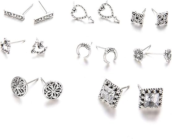 Amazon Sevenfly 8ペア 幾何学的なハートの花のイヤリングセットの女性のbrincoの女性のイヤリングのチャームアクセサリー イヤリング おもちゃ