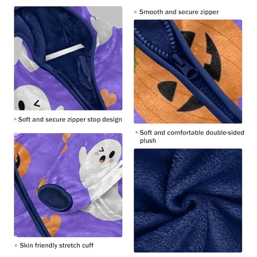 Halloween Ghosts and Pumpkins Toddler Fleece Jacket Girl Boys Hooded Fleece Jacket Coat Warm Outwear Zip-up 3-10T3