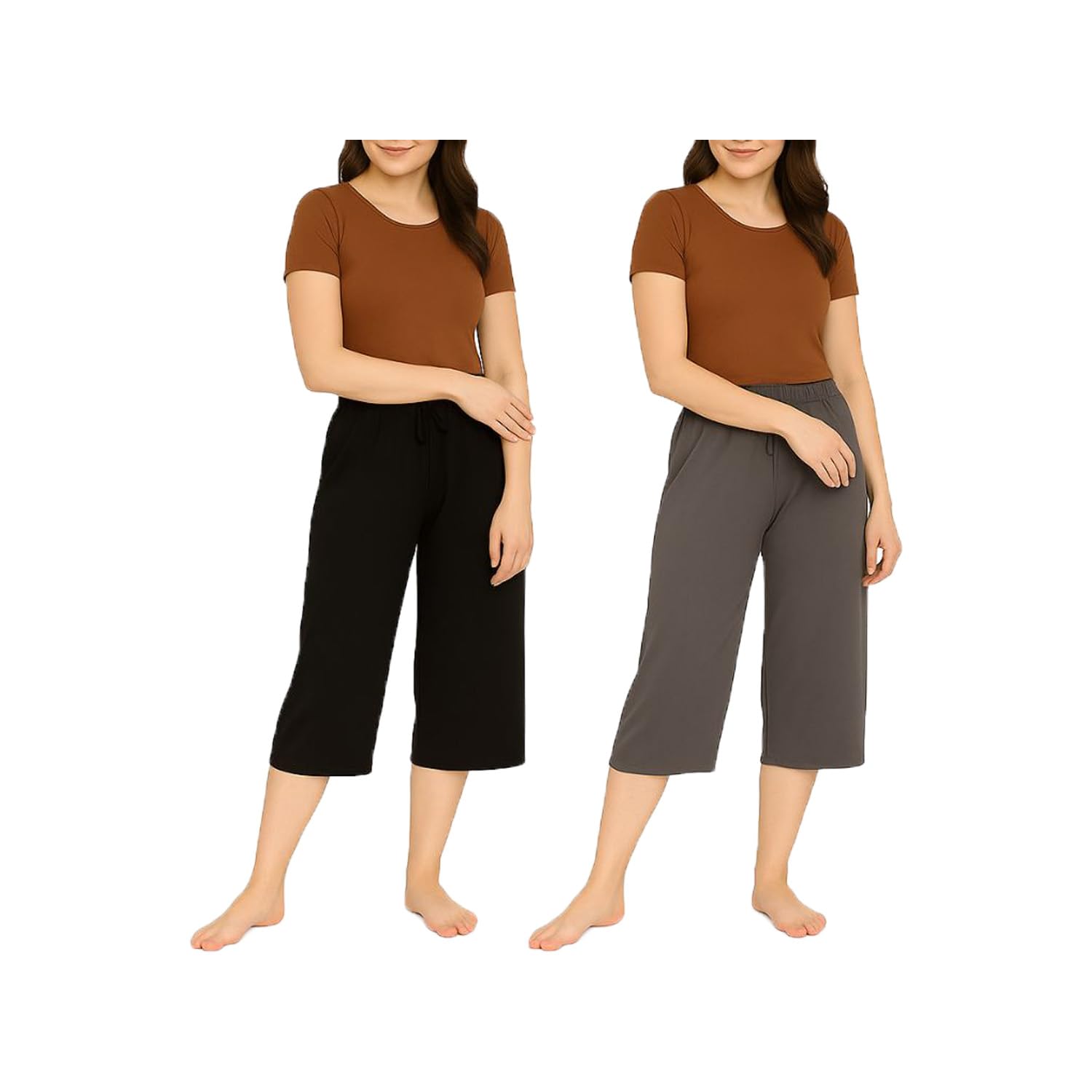 brand flex Women's Mid Waisted Capri Pants Casual Wide Leg Yoga Pants Loose Soft Pajama Pant for Women 2Pack-picture-26