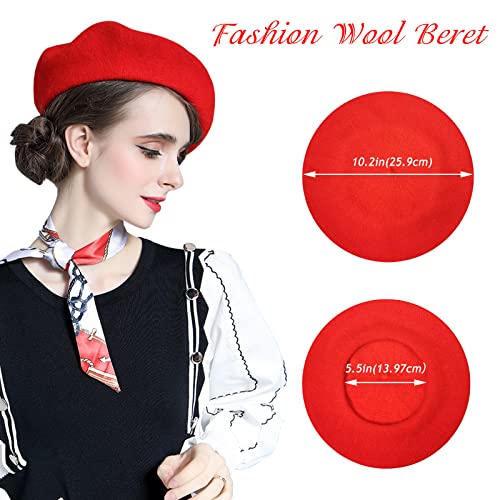 4 Sets Wool Beret Hat French Style Beanie Hats With Silky Neck Scarf Fashion Beret Caps For Women Girls Lady #TOP4