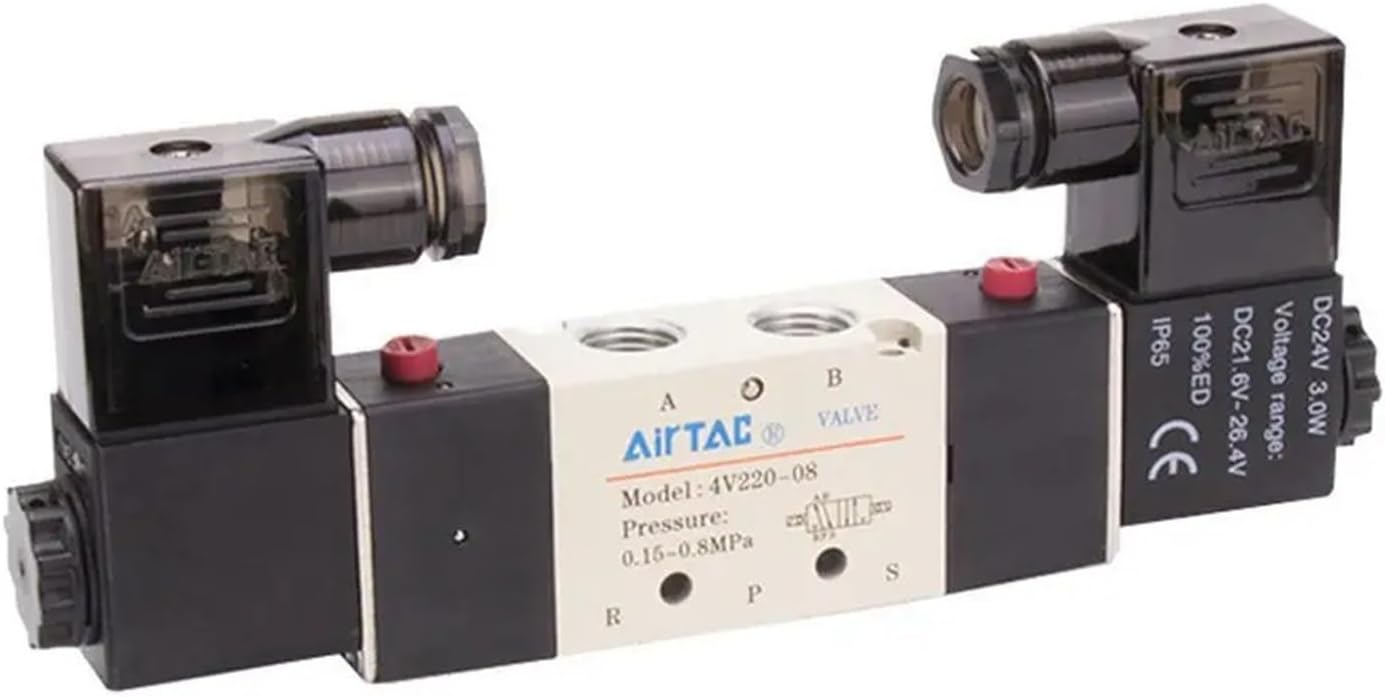 4V220-08 Solenoid Valve 220v Two-Position Five-Way Reversing Valve 24v Coil Cylinder(4v220-08 220V)