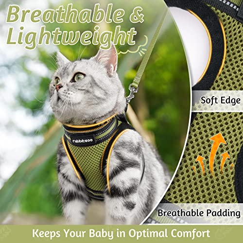Rabbitgoo Cat Harness And Leash Set For Walking Escape Proof, Adjustable Soft Kittens Vest With Reflective Strip For Cats, Comfortable Outdoor Vest, Olive Green, M #TOP3