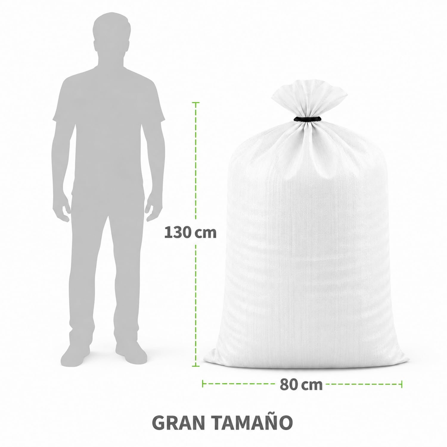 Sacchi per detriti 120 x 98 cm di Rafia PP bianco extra resistenti, 10 sacchi da costruzione grandi per giardino, lavori e rifiuti - alta capacità e durata - fascette di chiusura incluse