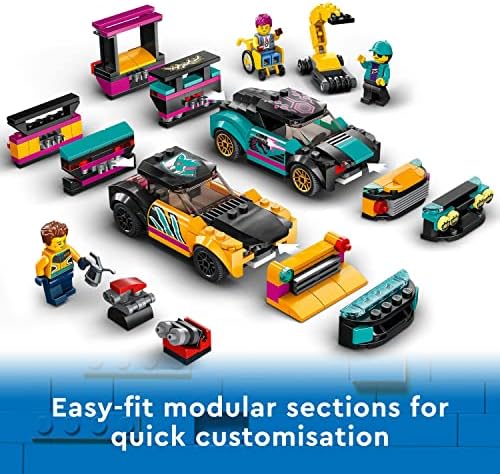 LEGO 60389 City Custom Car Garage Toy Set with 2 Customisable Cars, Mechanic Workshop and 4 Minifigures, Birthday Gift Idea for Boys and Girls Aged 6 Plus Years Old